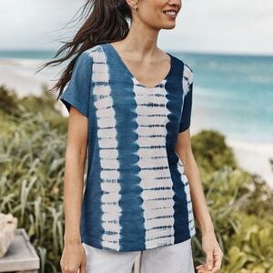 J.Jill - Pure Jill Dolman Tie Dye Blue White Short Sleeve Cotton Tee - 3x